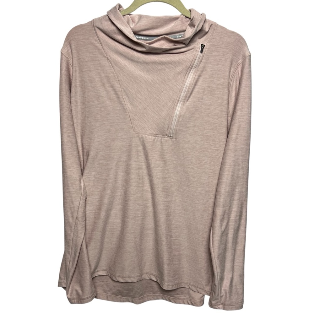 New Balance Anticipate Cowl Neck Pullover Size L Blush Pink Dry Long Sleeve Zip
